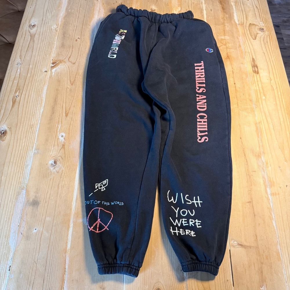 Champion Black Sweatpants with Pink & White Graphics